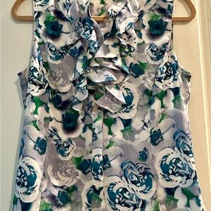 Floral Sleeveless Top - Blue and Green